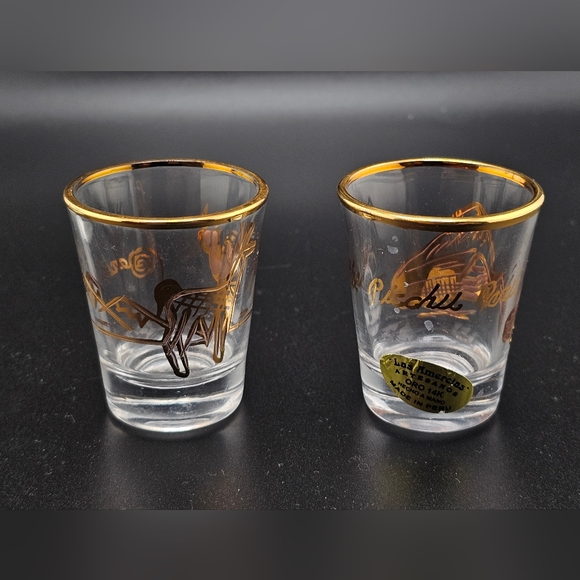 Machu Picchu Shot Glasses Liquor Glass Set Of 3 Peru 14K Gold Plated Print llama - Picture 8 of 10